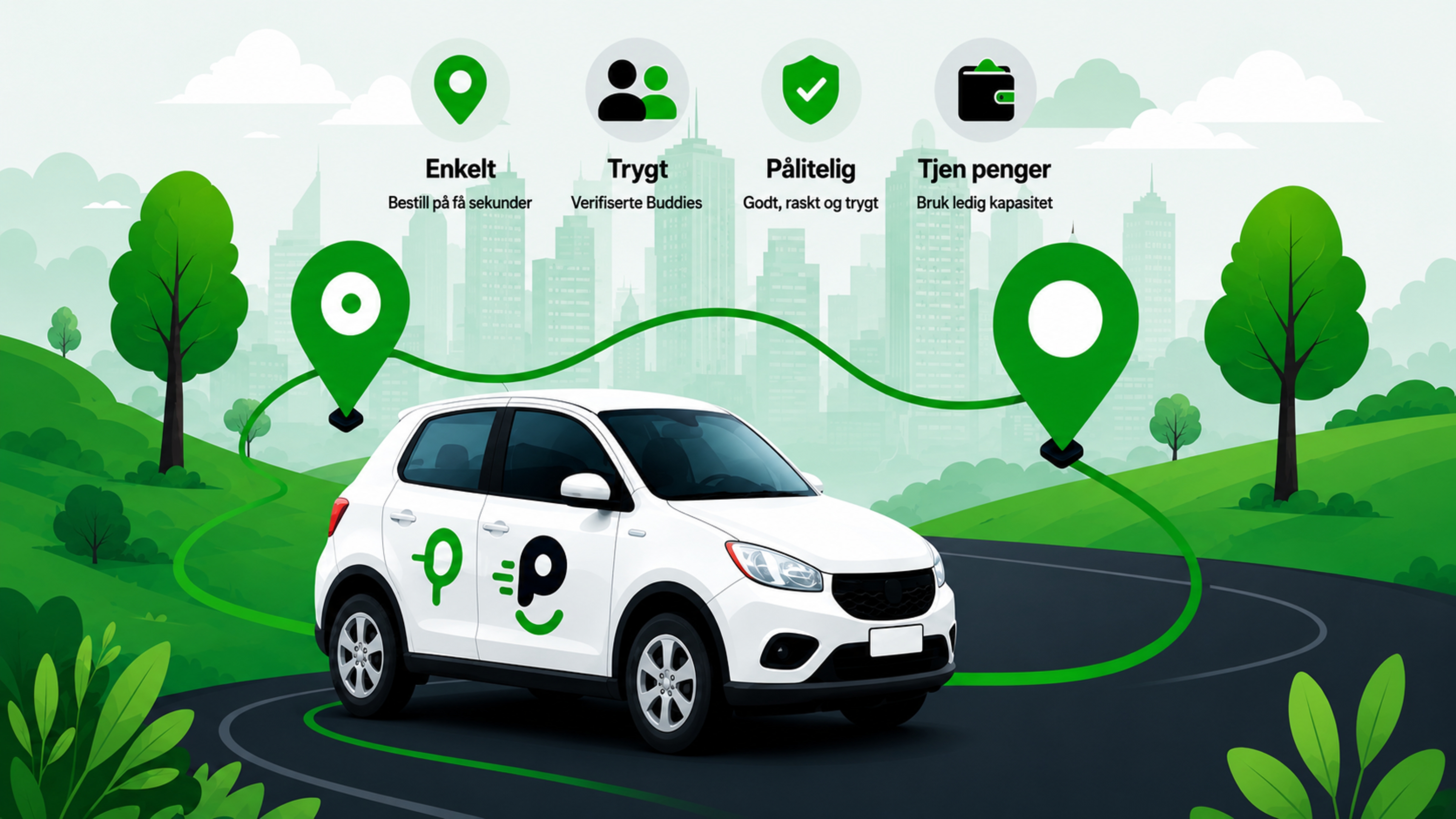 PickupBuddy bil og leveringsrute